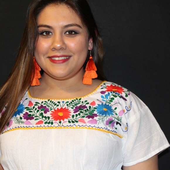 Three Layered Orange Tassel Earrings - Picture 2 of 5